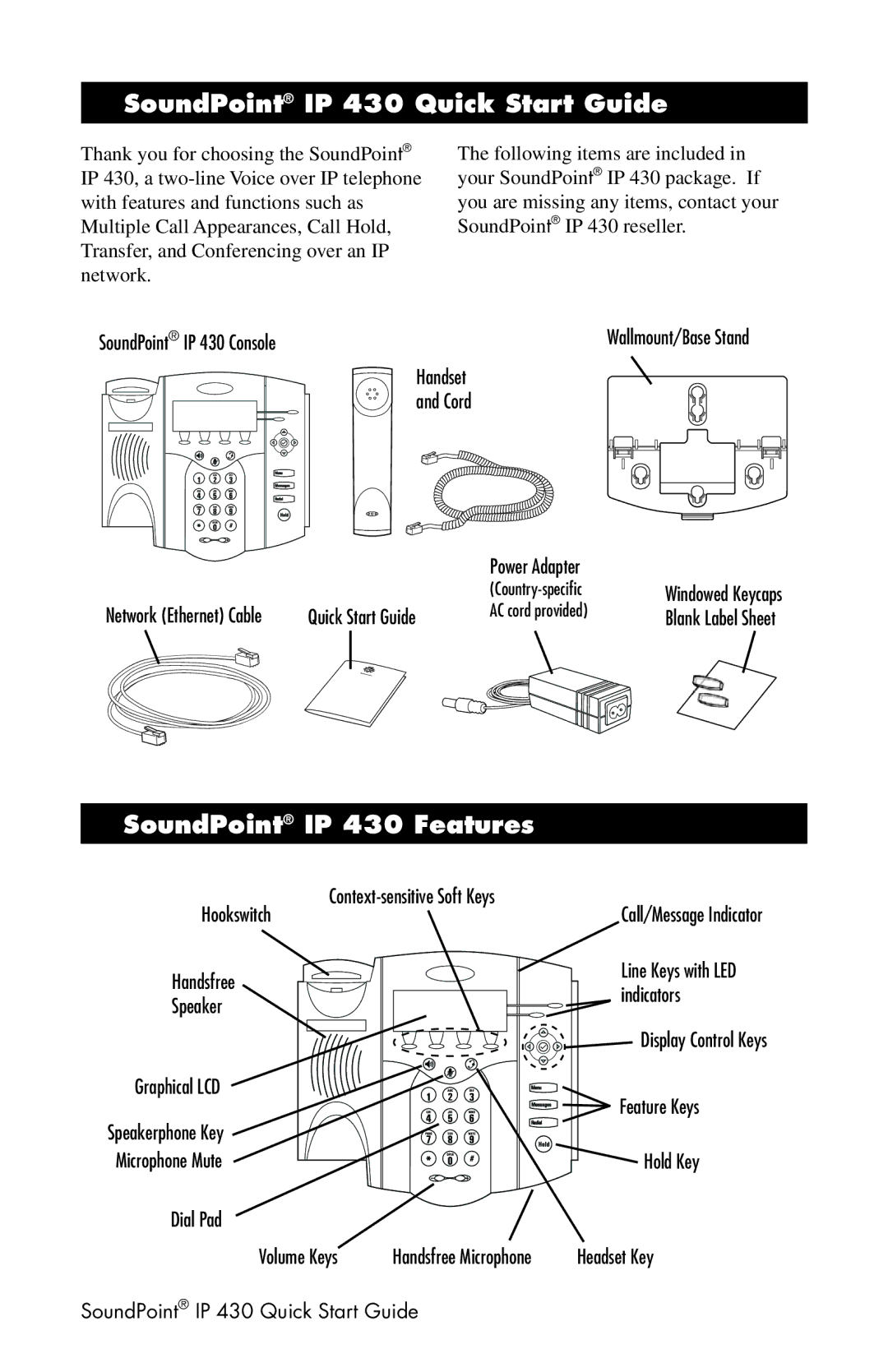 Nortel Networks quick start SoundPoint IP 430 Quick Start Guide, SoundPoint IP 430 Features 