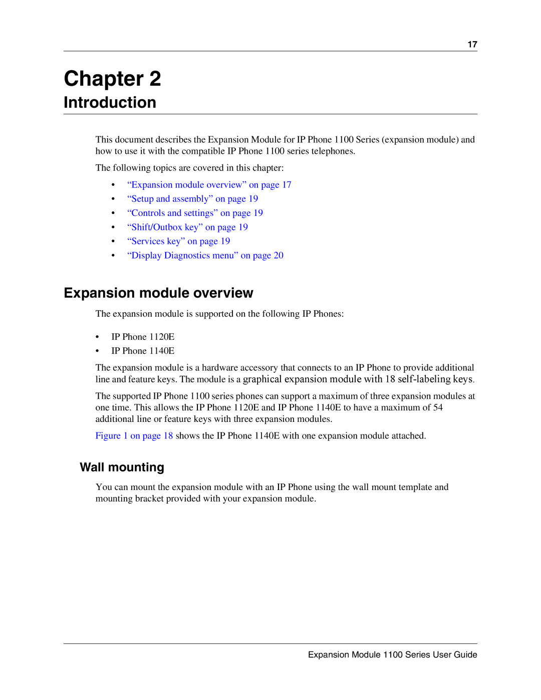 Nortel Networks IP Phone 1100 manual Introduction, Expansion module overview, Wall mounting 