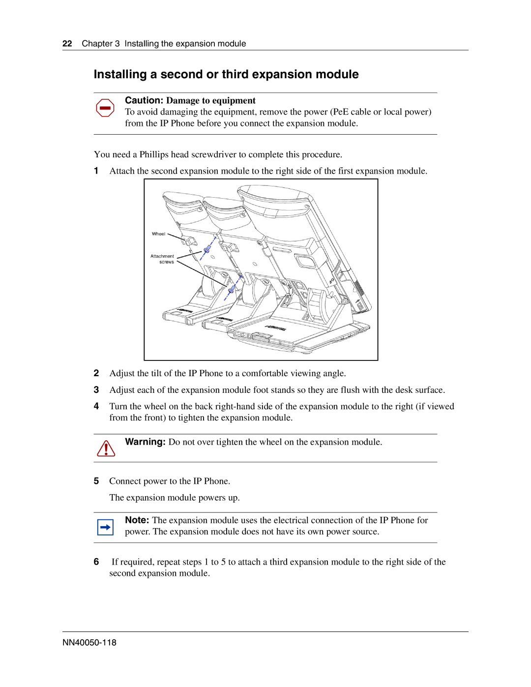 Nortel Networks IP Phone 1100 manual Installing a second or third expansion module 