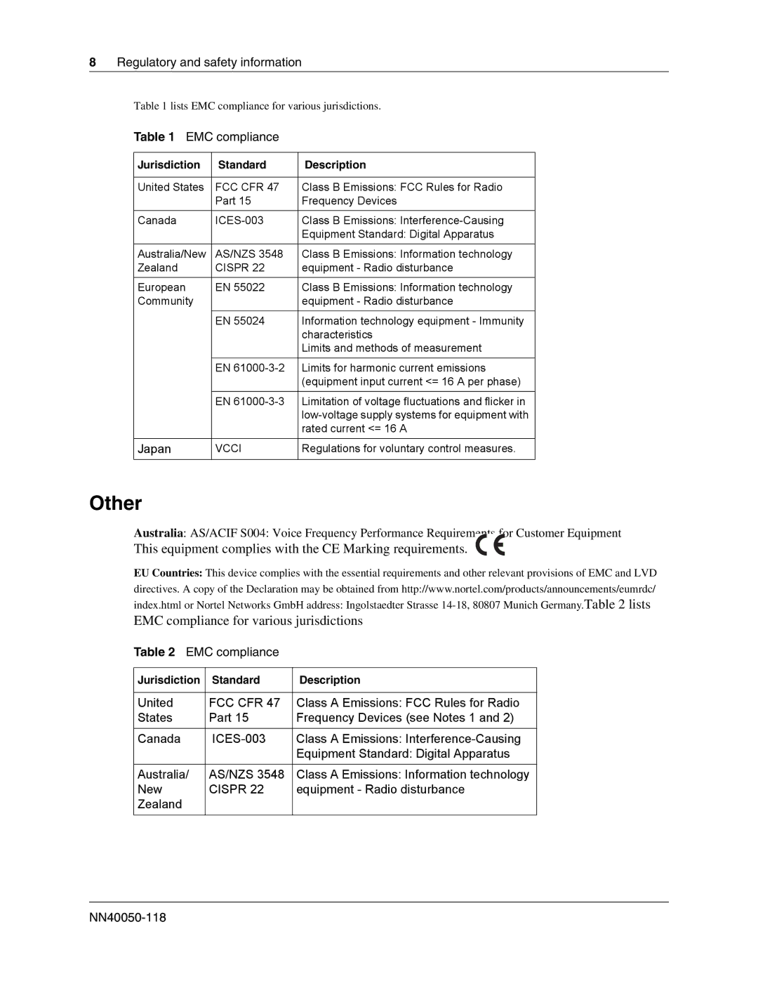 Nortel Networks IP Phone 1100 manual Other, EMC compliance 