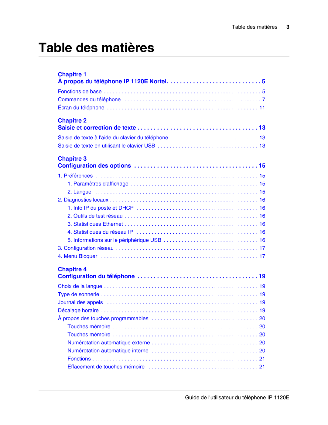 Nortel Networks IP Phone 1120E manual Table des matières 