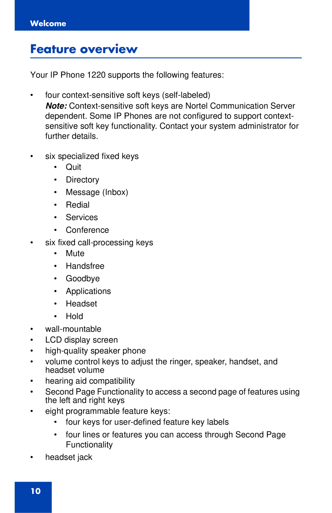 Nortel Networks IP Phone 1220 manual Feature overview 