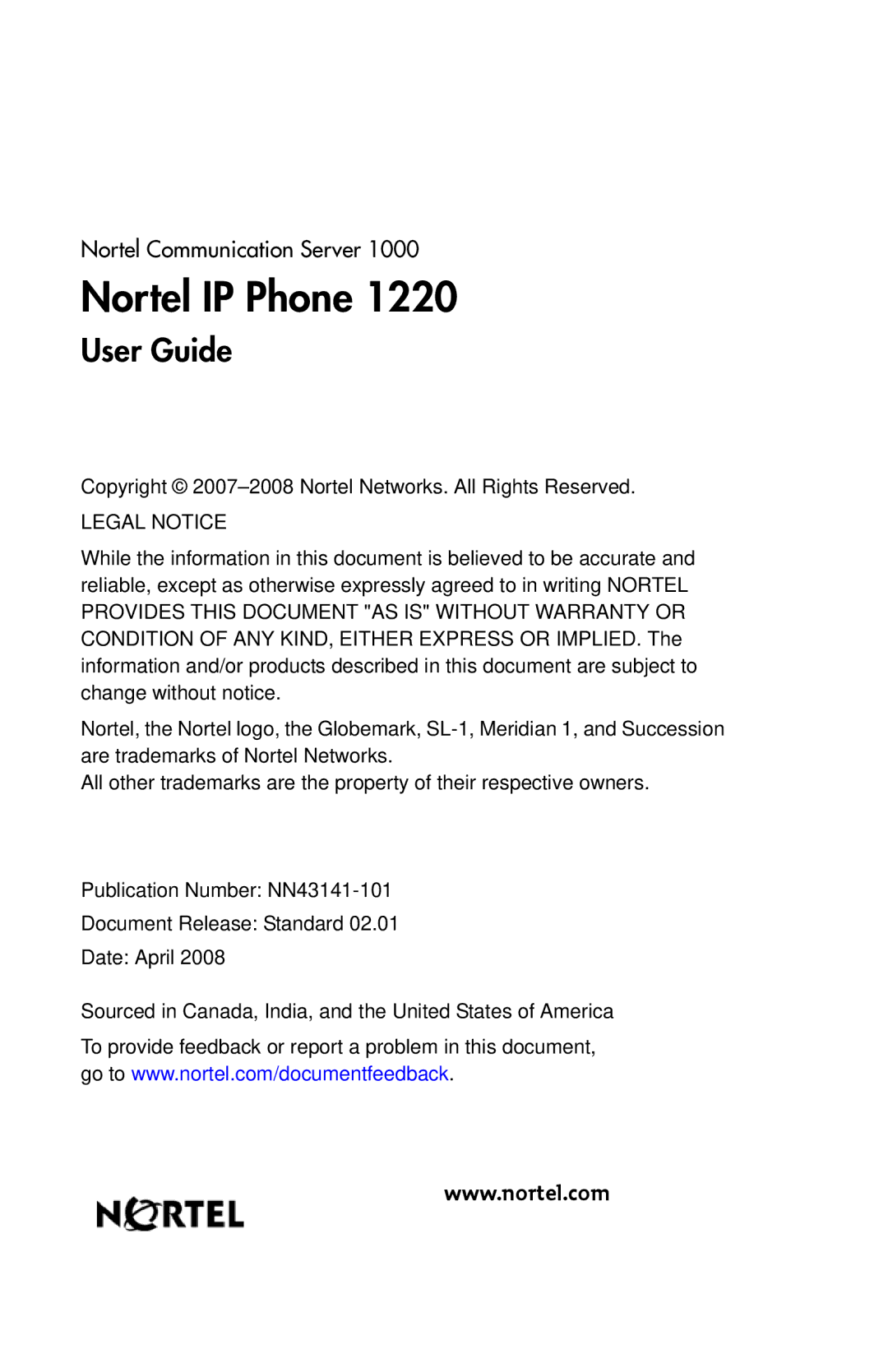 Nortel Networks IP Phone 1220 manual Legal Notice 