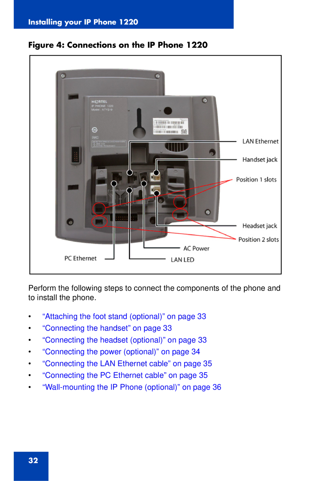 Nortel Networks IP Phone 1220 manual Connections on the IP Phone 