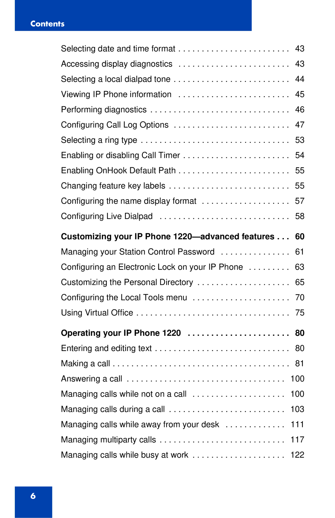 Nortel Networks manual Customizing your IP Phone 1220-advanced features 