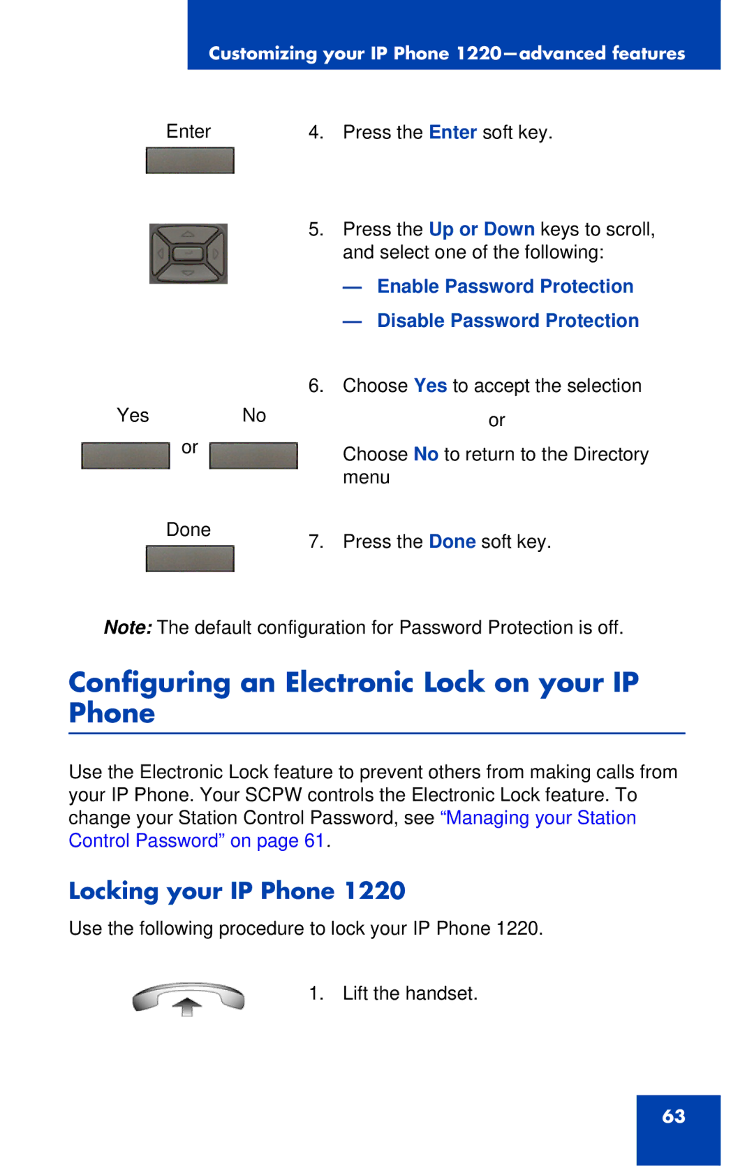 Nortel Networks IP Phone 1220 manual Configuring an Electronic Lock on your IP Phone, Locking your IP Phone 