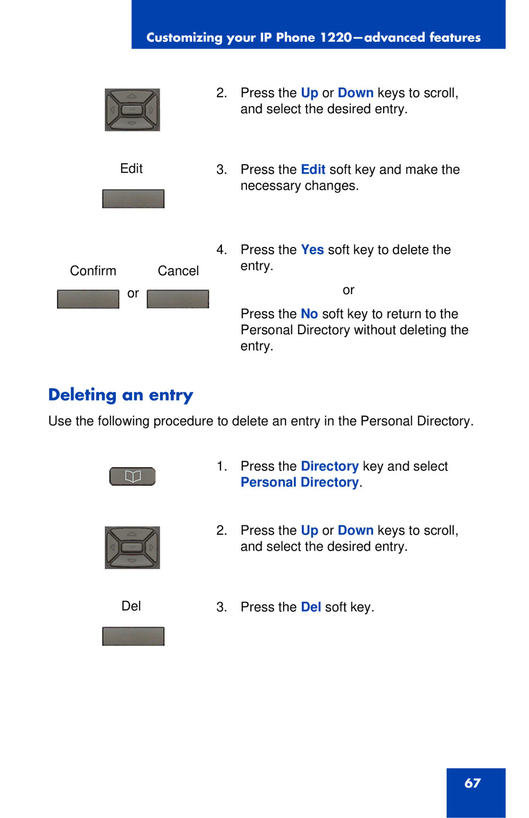 Nortel Networks IP Phone 1220 manual Deleting an entry 