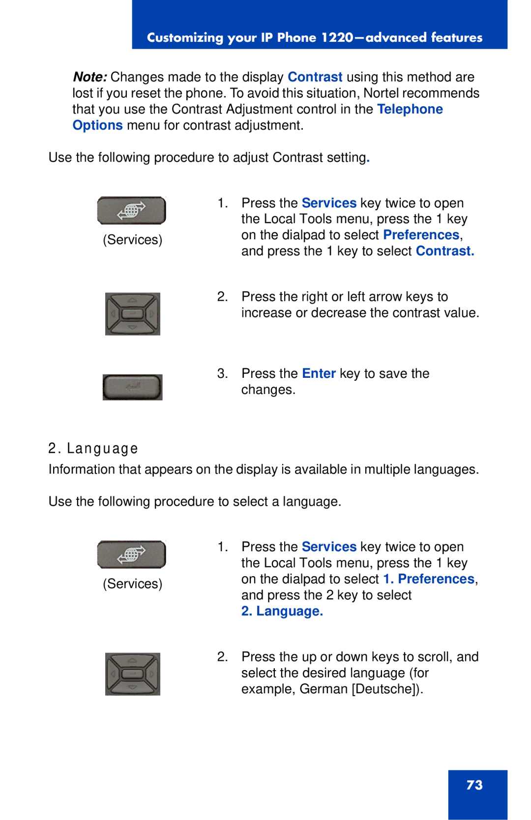 Nortel Networks IP Phone 1220 manual Language 