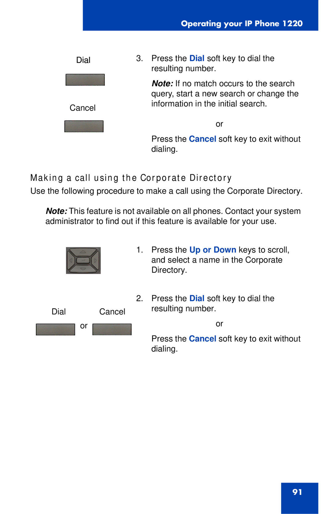 Nortel Networks IP Phone 1220 manual Making a call using the Corporate Directory 