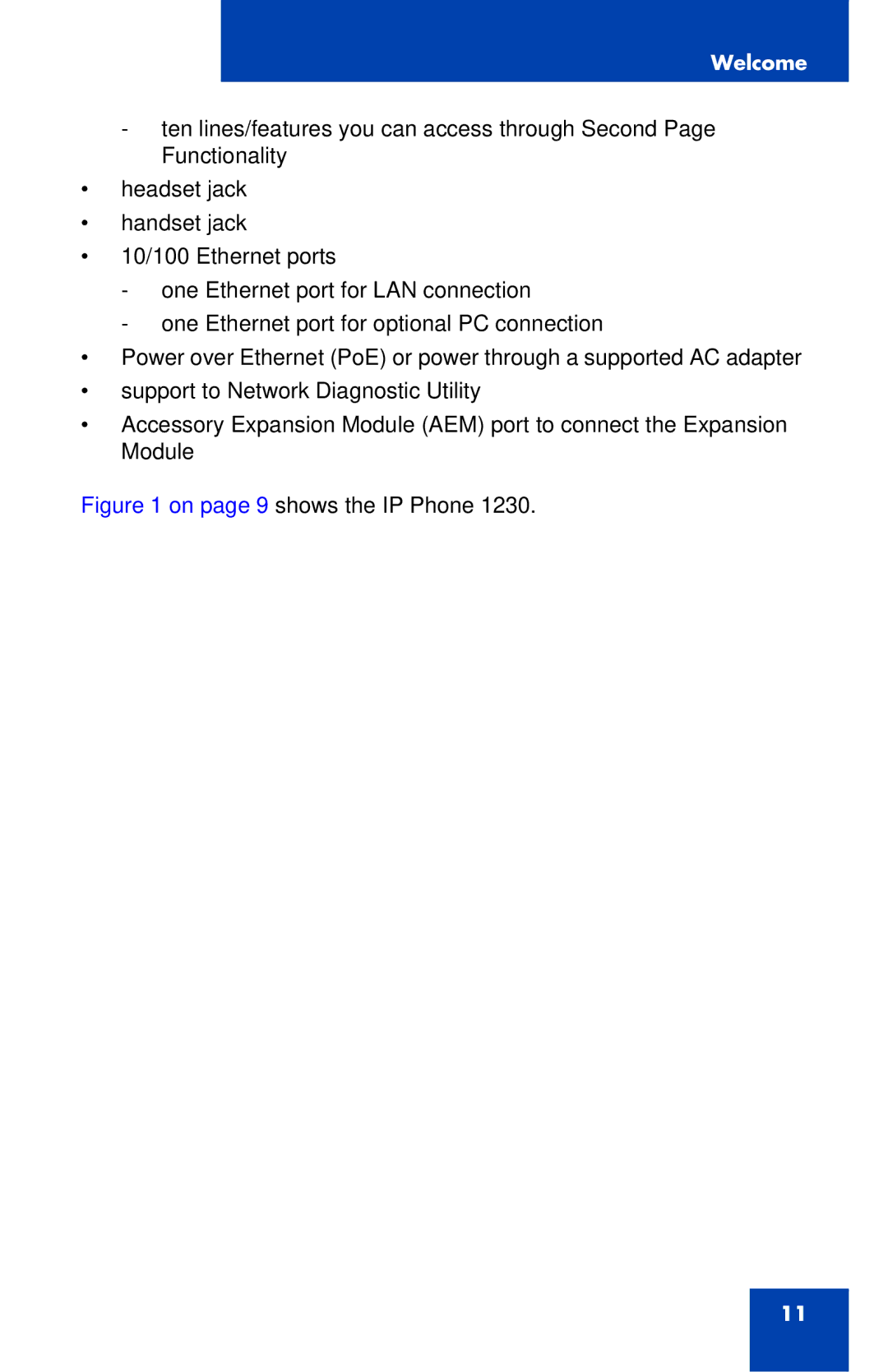 Nortel Networks IP Phone 1230 manual On page 9 shows the IP Phone 