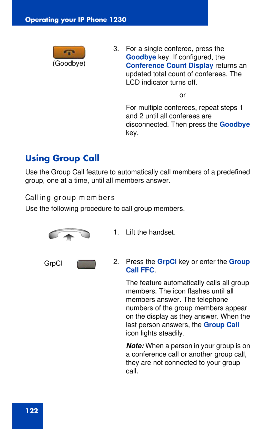 Nortel Networks IP Phone 1230 manual Using Group Call, Calling group members, Conference Count Display returns an, Call FFC 