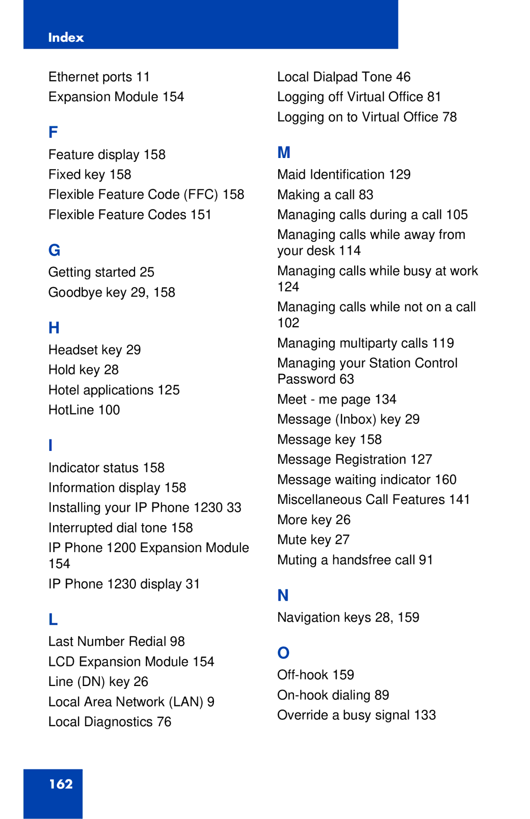 Nortel Networks IP Phone 1230 manual Index 