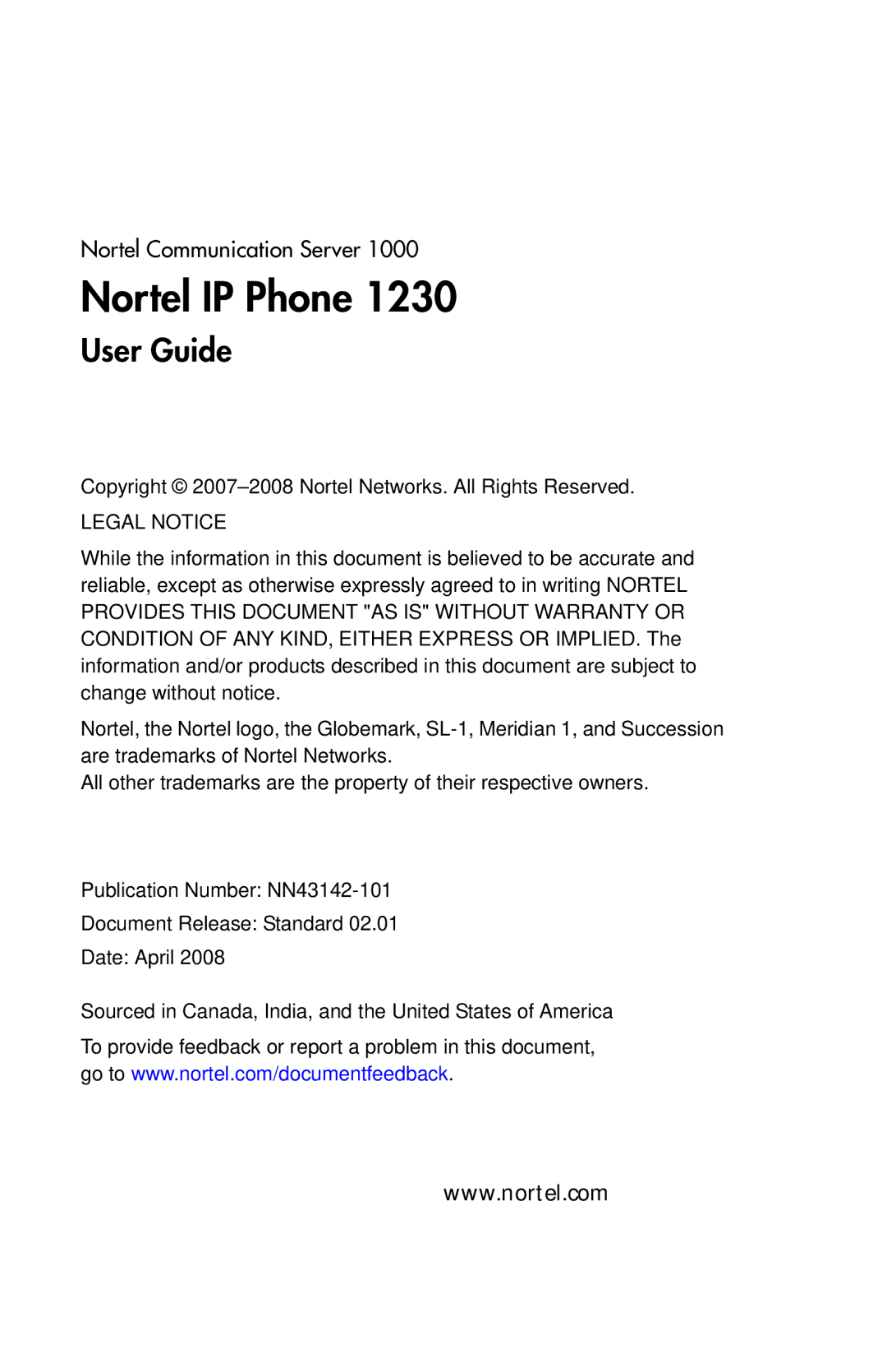 Nortel Networks IP Phone 1230 manual Legal Notice 