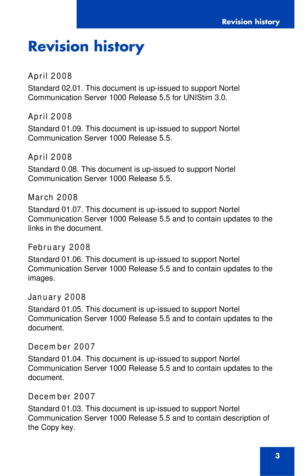 Nortel Networks IP Phone 1230 manual Revision history 