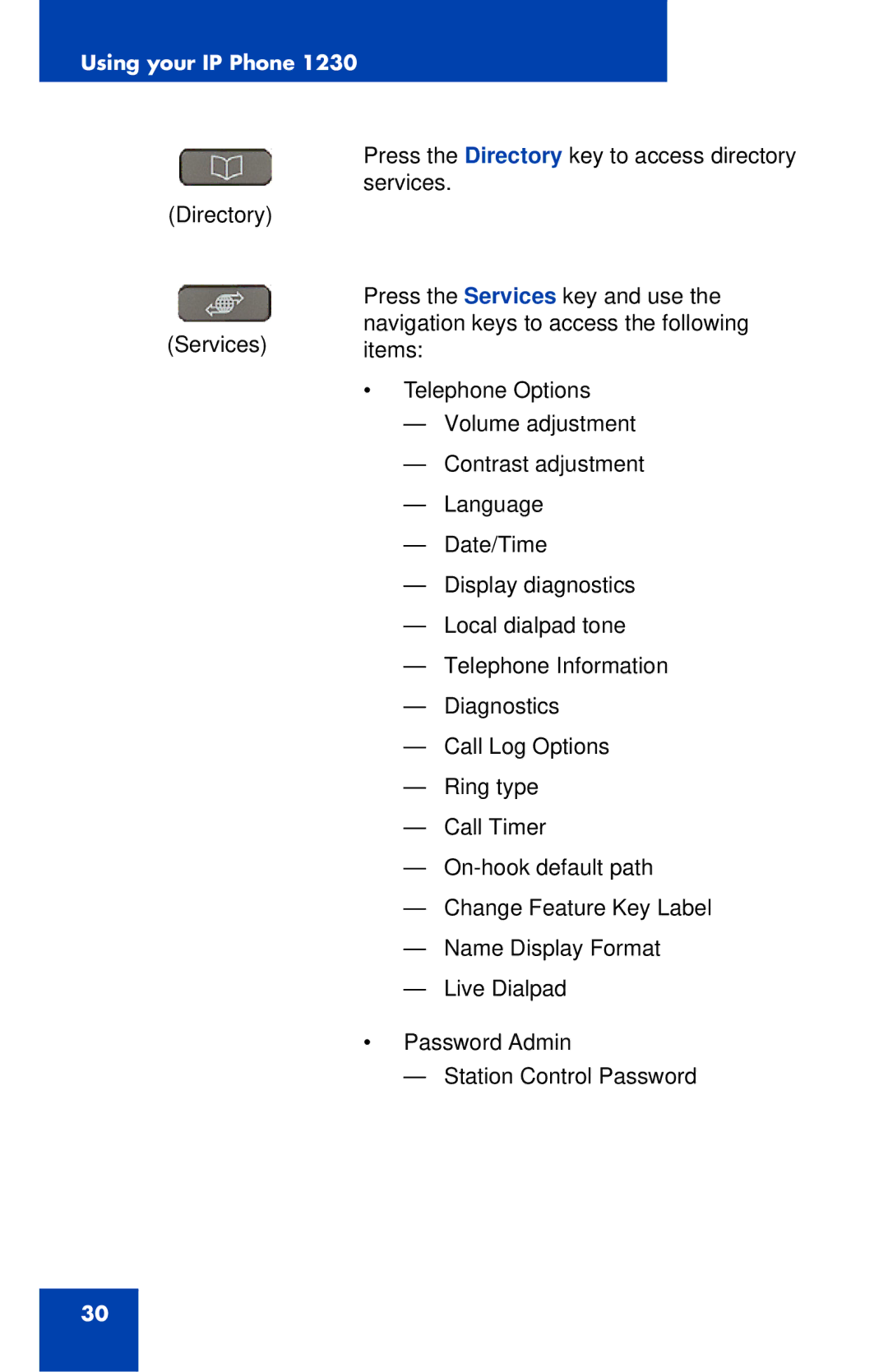 Nortel Networks IP Phone 1230 manual Using your IP Phone 