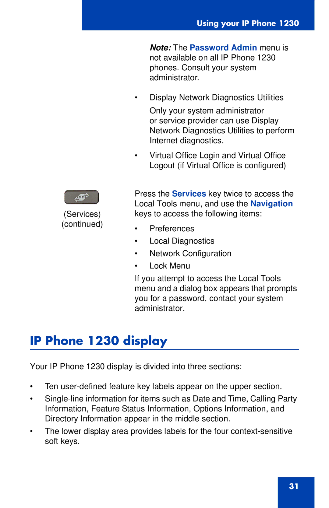 Nortel Networks manual IP Phone 1230 display 