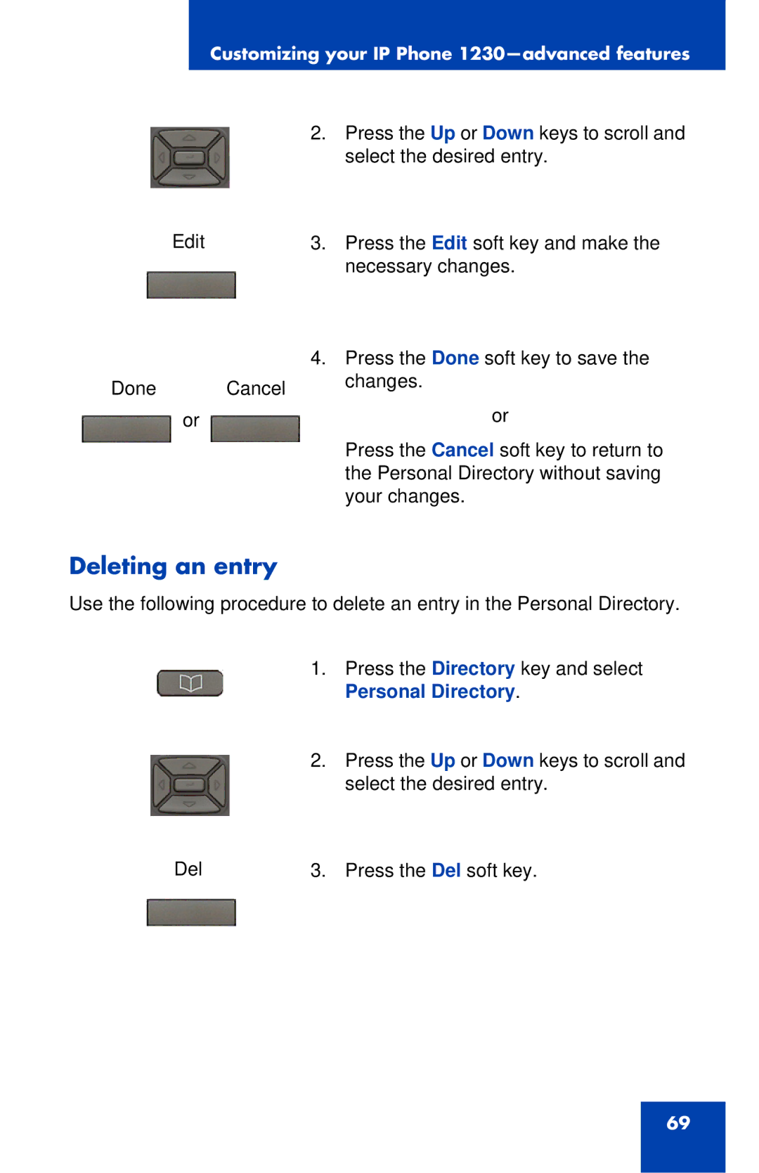 Nortel Networks IP Phone 1230 manual Deleting an entry 