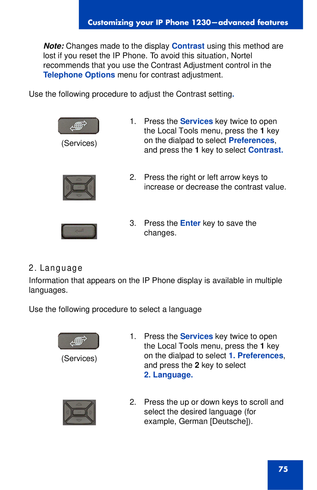 Nortel Networks IP Phone 1230 manual Language 