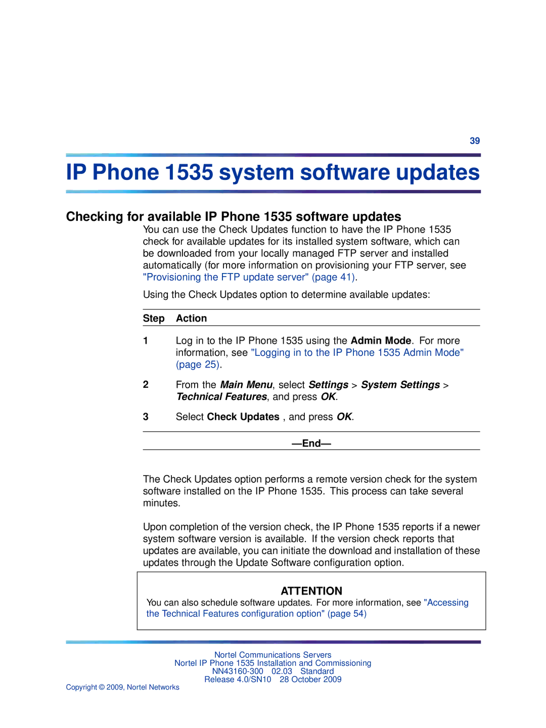 Nortel Networks manual IP Phone 1535 system software updates, Checking for available IP Phone 1535 software updates 