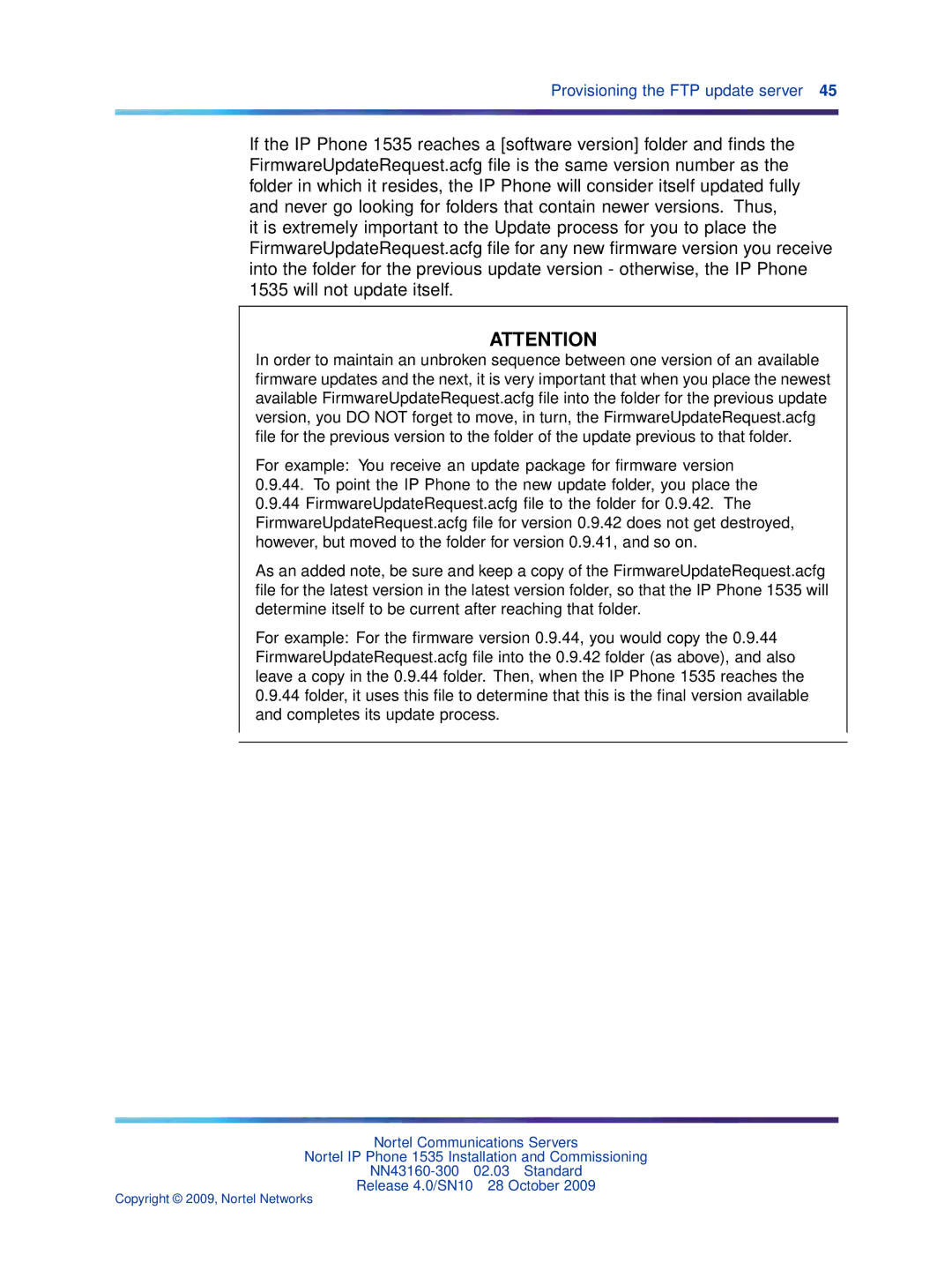 Nortel Networks IP Phone 1535 manual Provisioning the FTP update server 