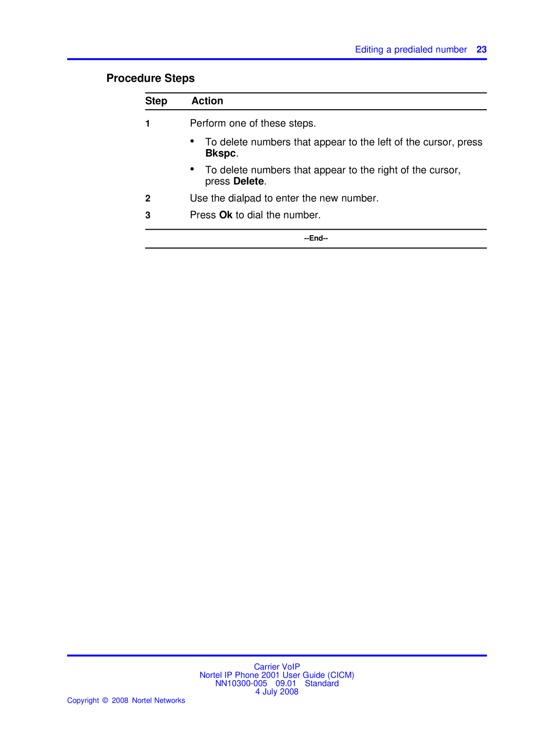 Nortel Networks IP Phone 2001 manual Editing a predialed number 