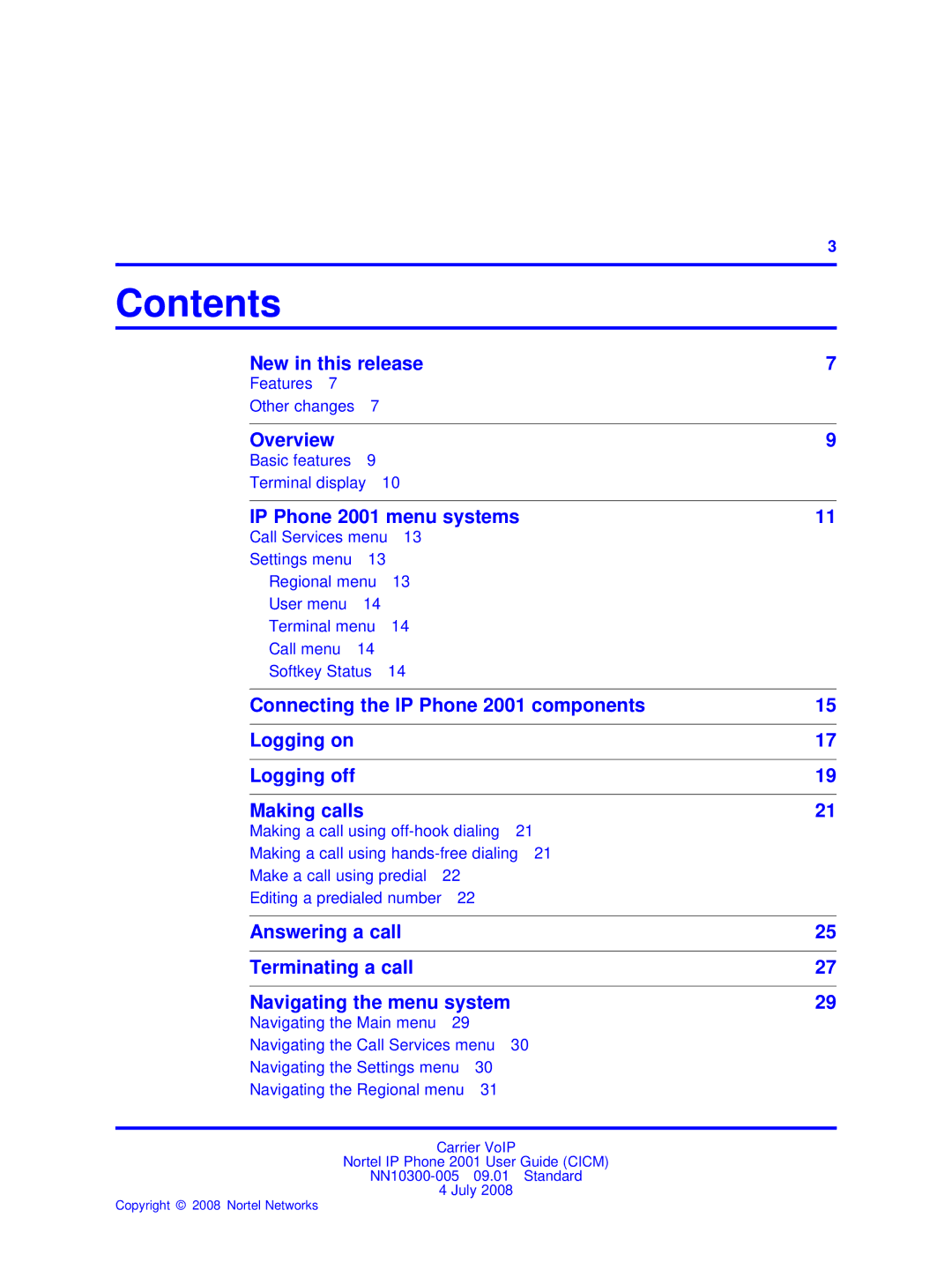 Nortel Networks IP Phone 2001 manual Contents 