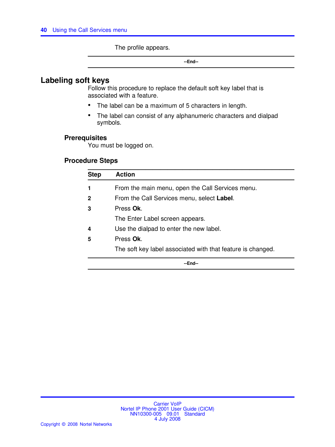 Nortel Networks IP Phone 2001 manual Labeling soft keys 