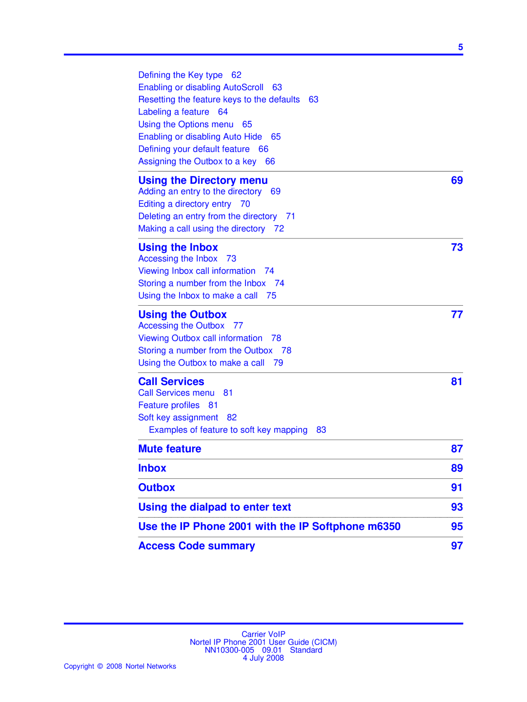 Nortel Networks IP Phone 2001 manual Using the Directory menu 