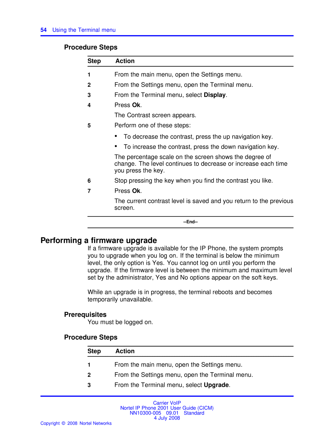 Nortel Networks IP Phone 2001 manual Performing a ﬁrmware upgrade 