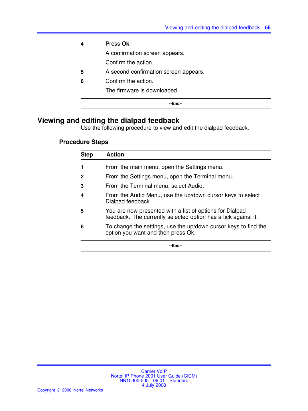 Nortel Networks IP Phone 2001 manual Viewing and editing the dialpad feedback 