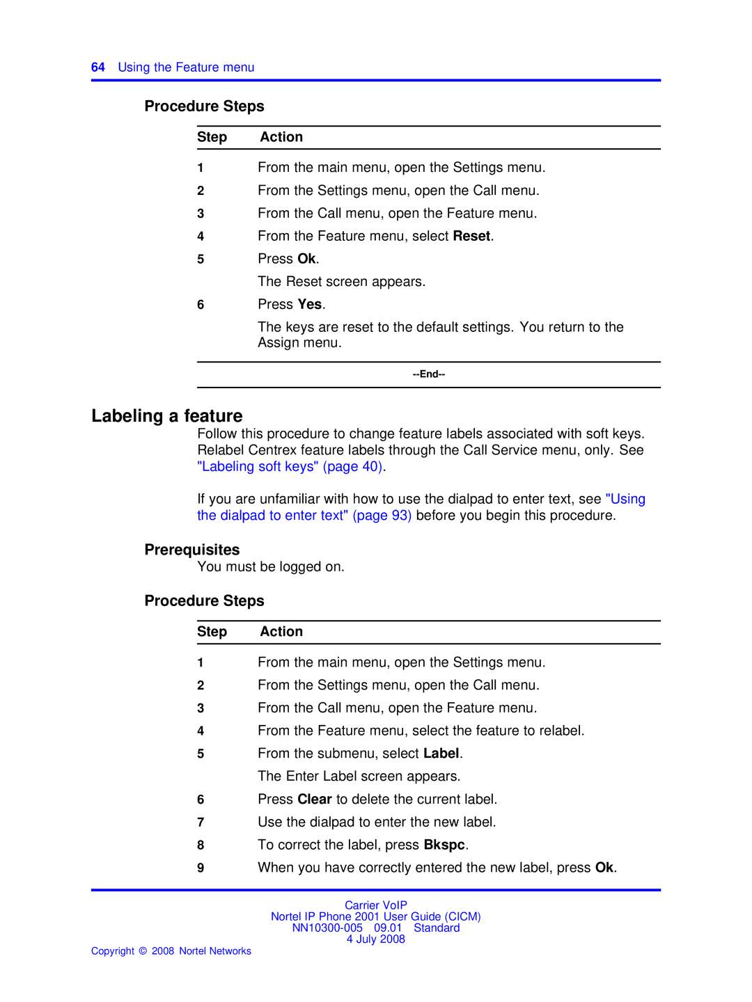 Nortel Networks IP Phone 2001 manual Labeling a feature 