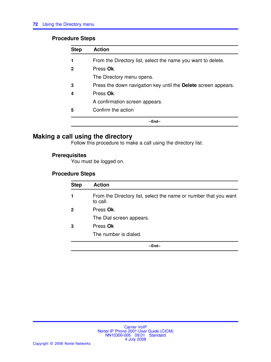 Nortel Networks IP Phone 2001 manual Making a call using the directory 