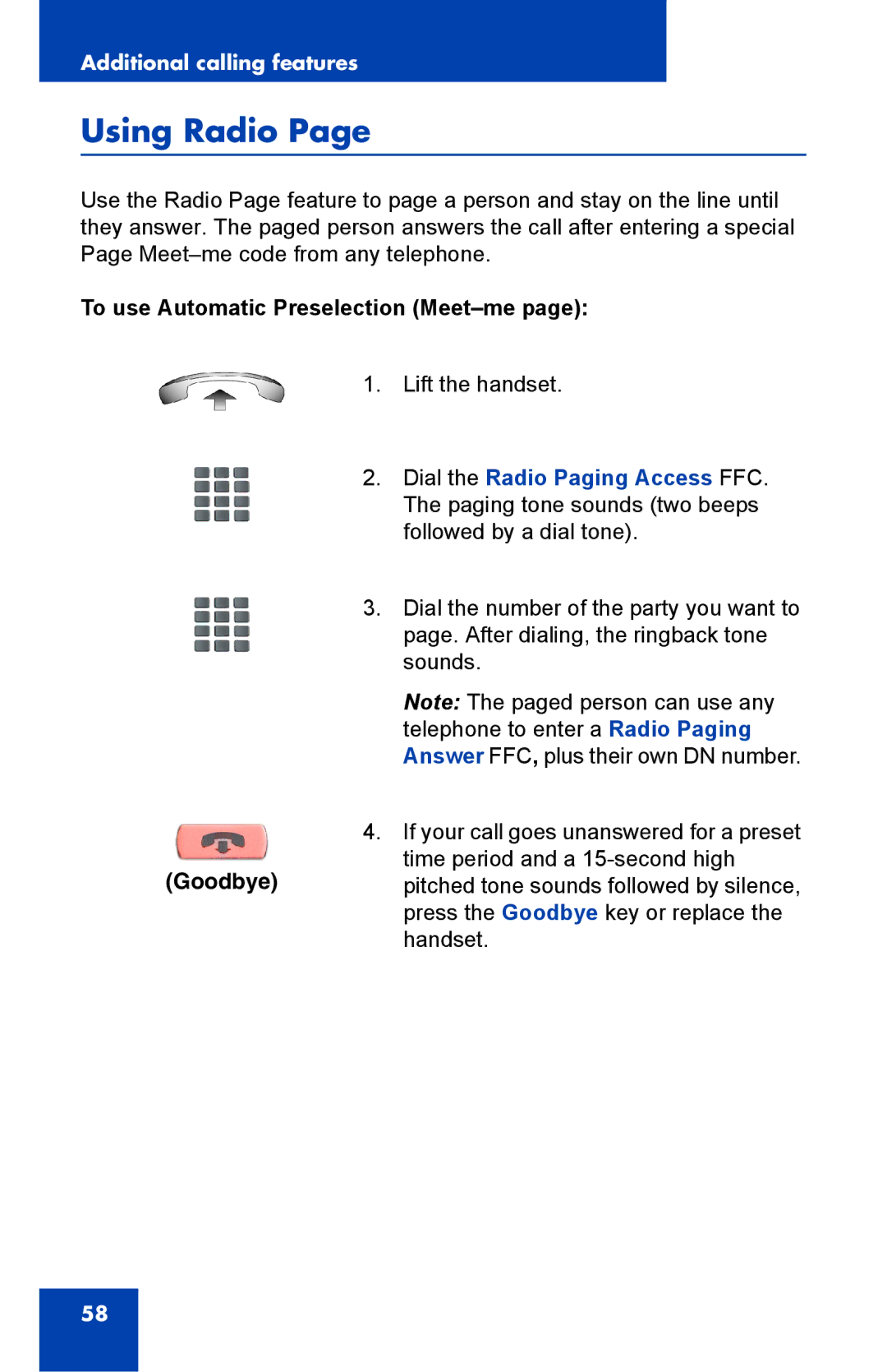 Nortel Networks IP Phone 2001 manual Using Radio, To use Automatic Preselection Meet-me 