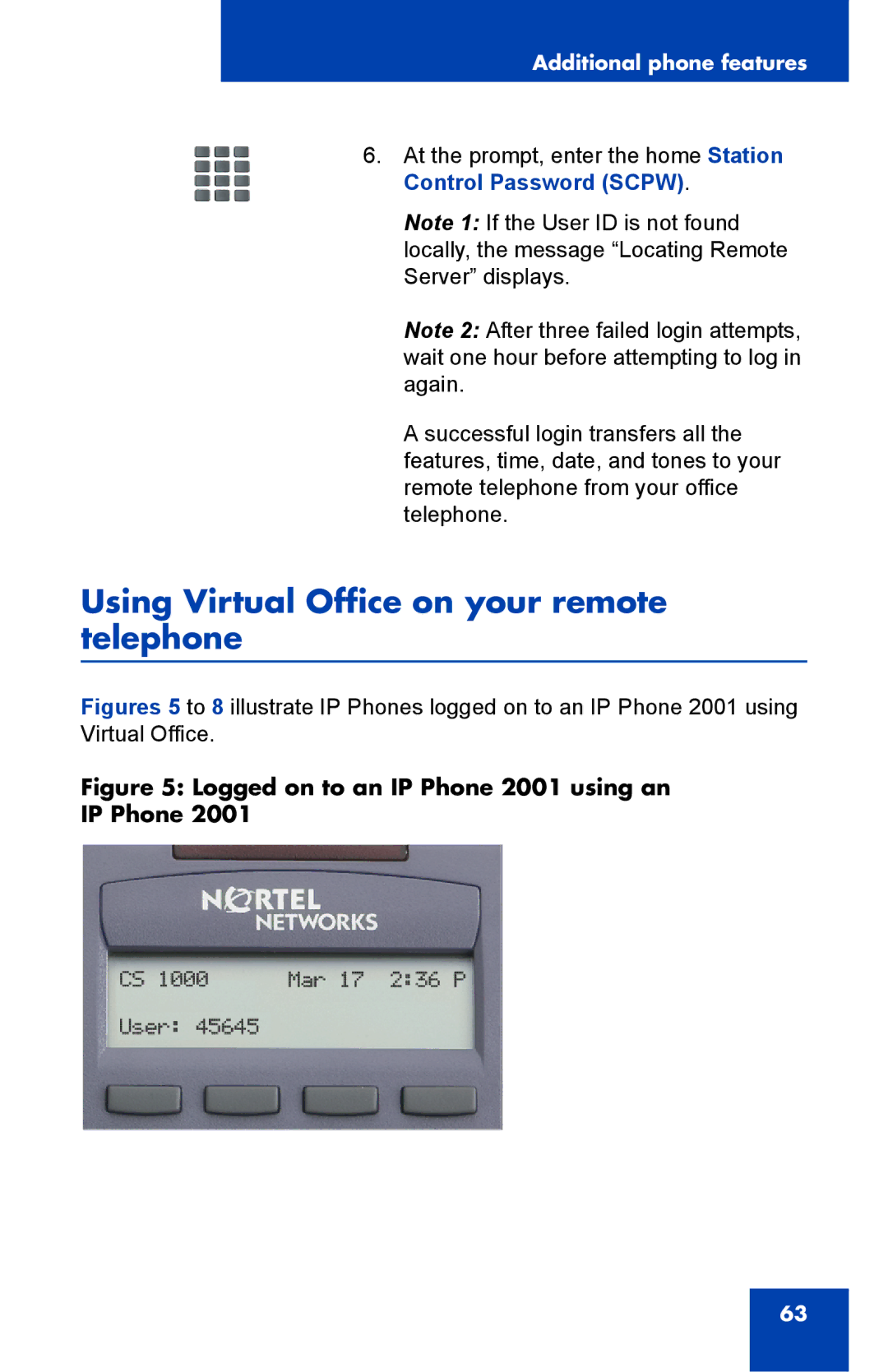 Nortel Networks IP Phone 2001 manual Using Virtual Office on your remote telephone 