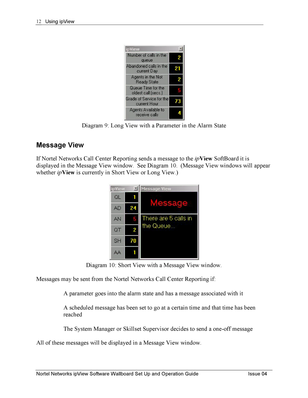 Nortel Networks ipView Software Wallboard manual Message View 