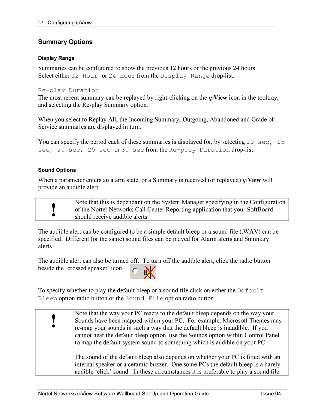 Nortel Networks ipView Software Wallboard manual Summary Options 