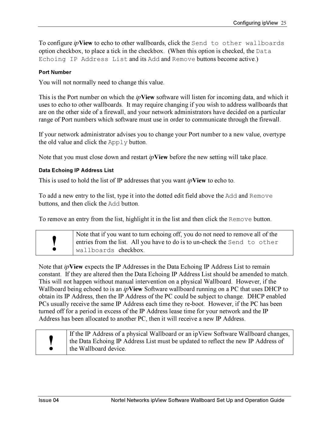 Nortel Networks ipView Software Wallboard manual Port Number 