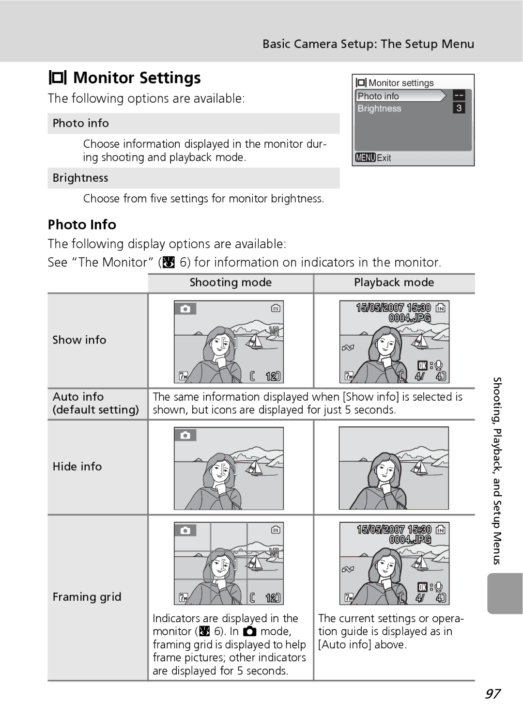 Nortel Networks L12 Monitor Settings, Photo Info, Following options are available, Following display options are available 