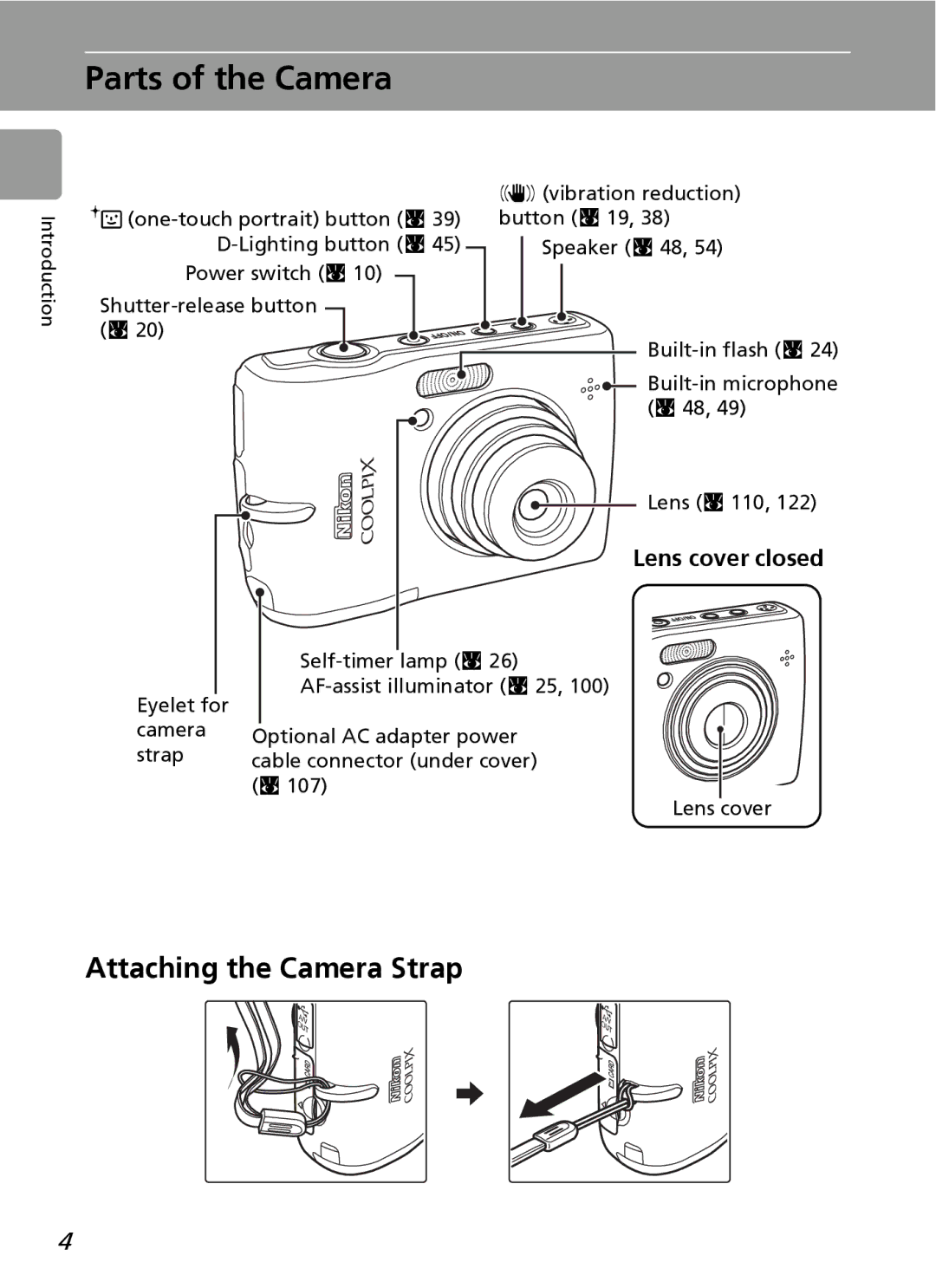 Nortel Networks L12 user manual Parts of the Camera, Attaching the Camera Strap, Vibration reduction, Self-timer lamp c 