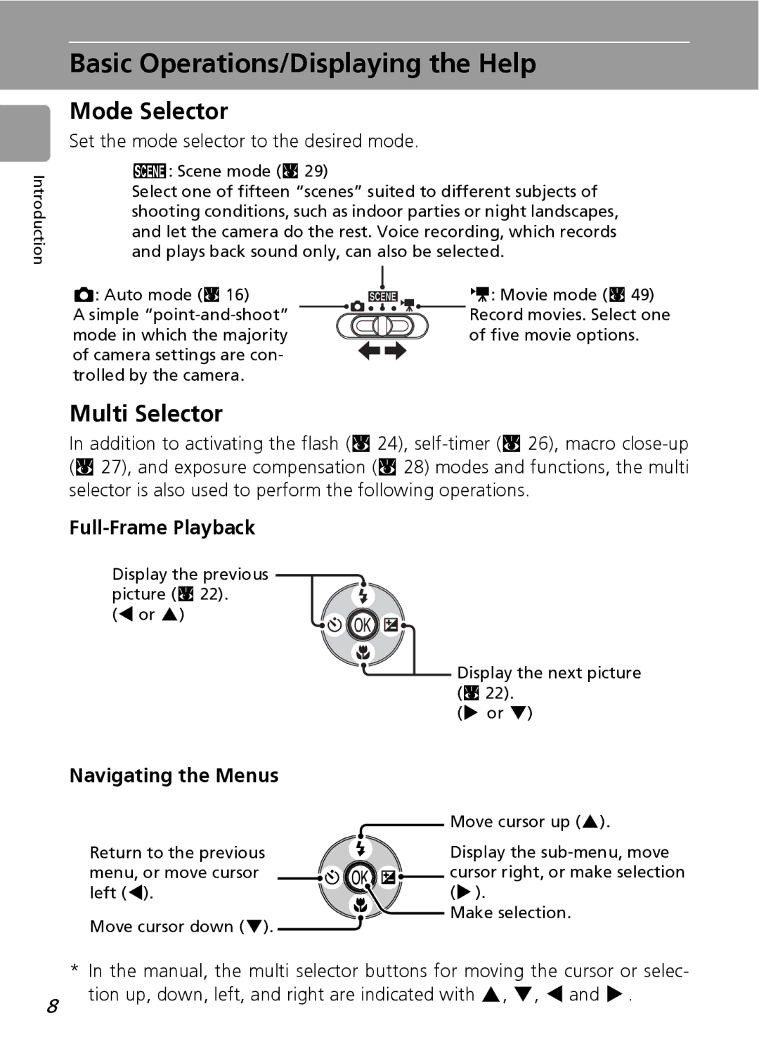 Nortel Networks L12 user manual Basic Operations/Displaying the Help, Mode Selector, Multi Selector, Full-Frame Playback 