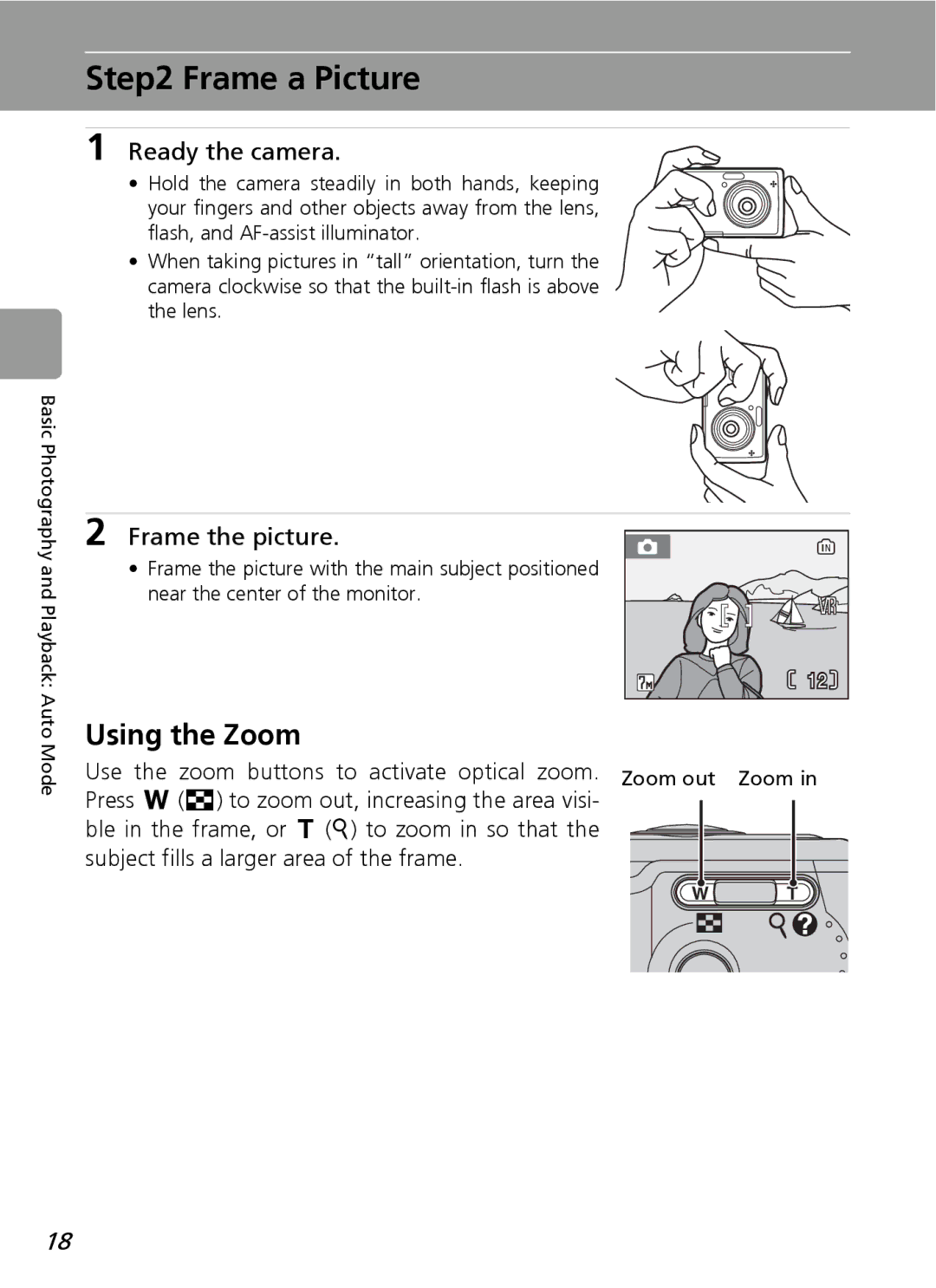 Nortel Networks L12 user manual Frame a Picture, Using the Zoom, Ready the camera, Frame the picture, Zoom out Zoom 