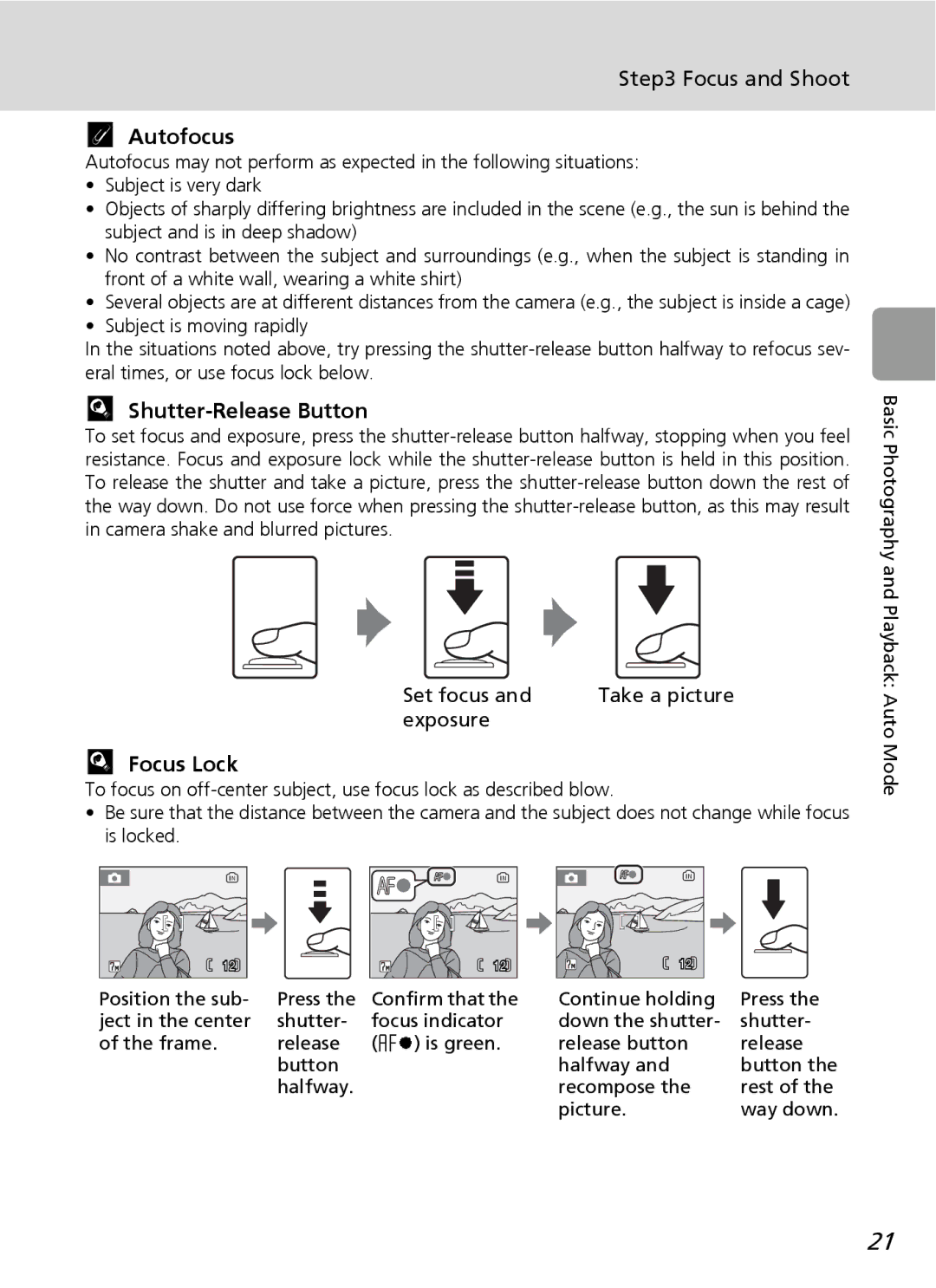 Nortel Networks L12 user manual Focus and Shoot, Autofocus, Shutter-Release Button, Focus Lock 