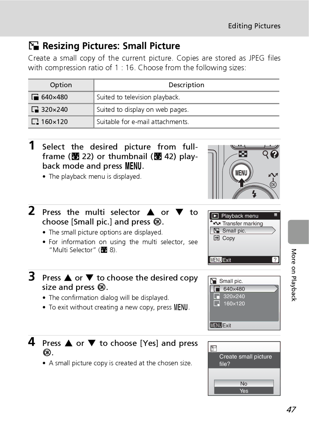 Nortel Networks L12 user manual Resizing Pictures Small Picture, Press G or H to choose the desired copy size and press d 