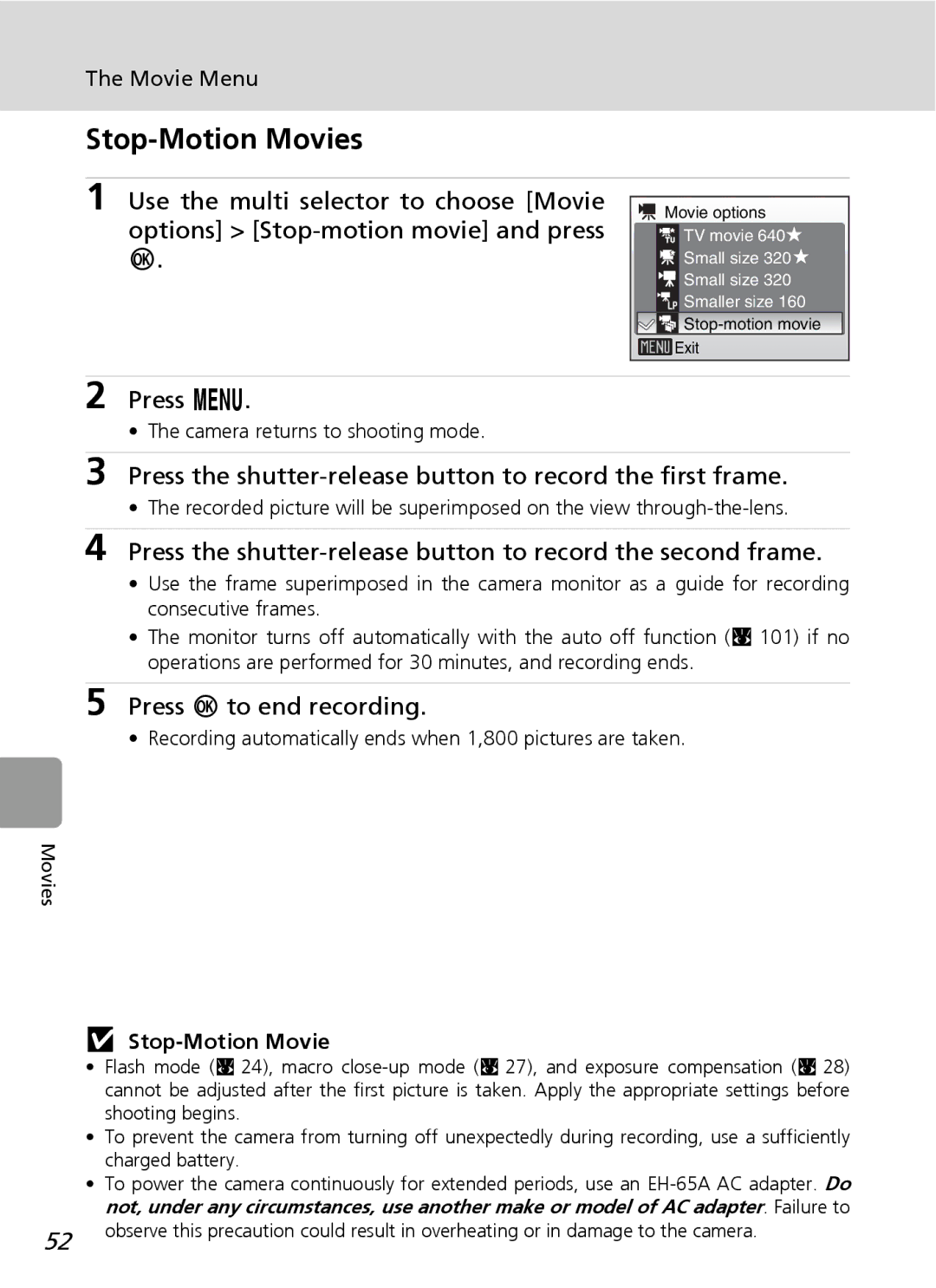 Nortel Networks L12 user manual Stop-Motion Movies, Press the shutter-release button to record the first frame 