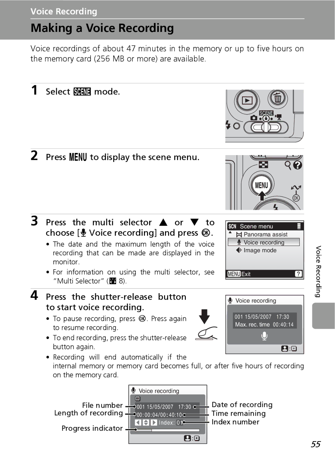 Nortel Networks L12 user manual Making a Voice Recording, Press the shutter-release button, To start voice recording 