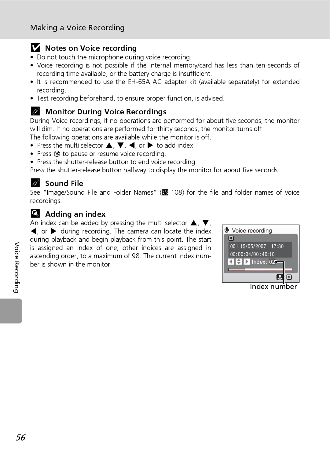 Nortel Networks L12 user manual Making a Voice Recording, Monitor During Voice Recordings, Sound File, Adding an index 