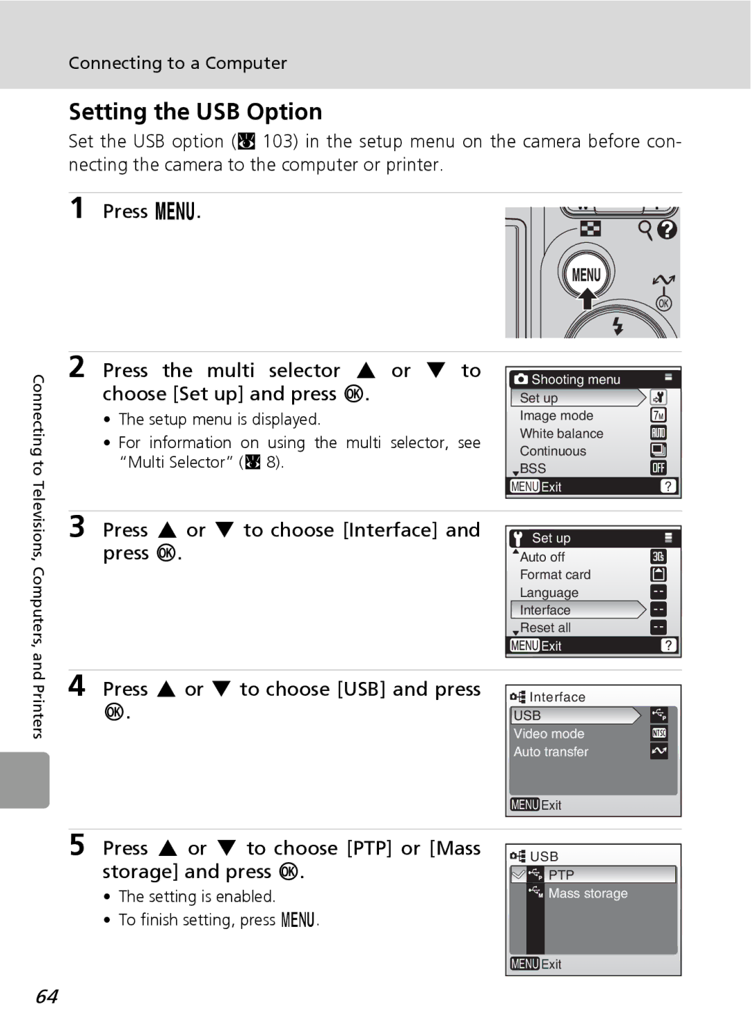 Nortel Networks L12 user manual Setting the USB Option, Press G or H to choose Interface and press d, Storage and press d 