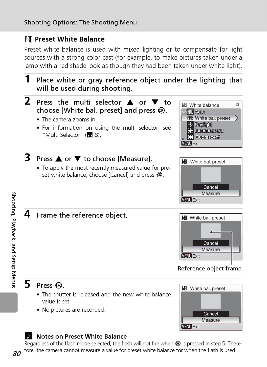 Nortel Networks L12 user manual Preset White Balance, Press G or H to choose Measure 