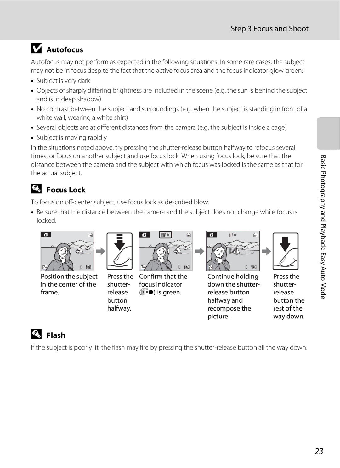 Nortel Networks L14 user manual Focus and Shoot, Autofocus, Focus Lock, Flash 