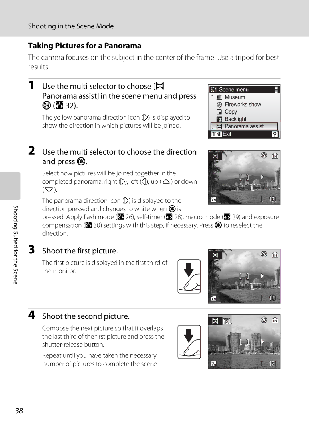 Nortel Networks L14 user manual Taking Pictures for a Panorama, Use the multi selector to choose the direction Press k 